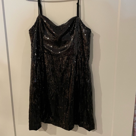 French Connection Sequin Sweetheart Strappy Bodycon Dress Black Size 10 - Picture 7 of 7